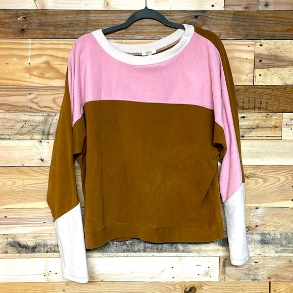 Kori size Large colorblock soft brush fleece crew neck top - Picture 1 of 5